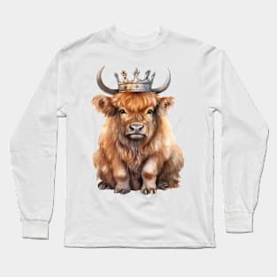 Watercolor American Bison Wearing a Crown Long Sleeve T-Shirt